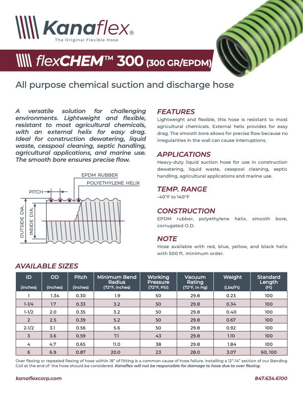Kanachem 300EPDM Liquid Suction Hose (Flexchem)